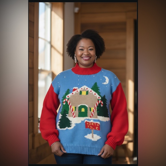 Vintage Christmas Sweater Wool blend North Pole - Picture 1 of 6